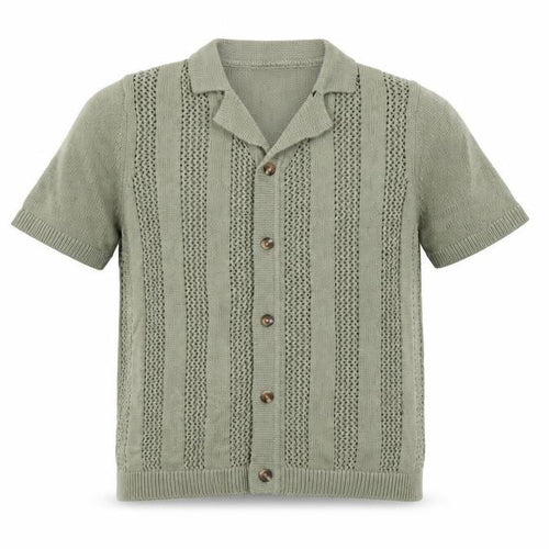 Marks and Spencer Boys Green 8-9 Years Cotton Button-Up Knit Shirt