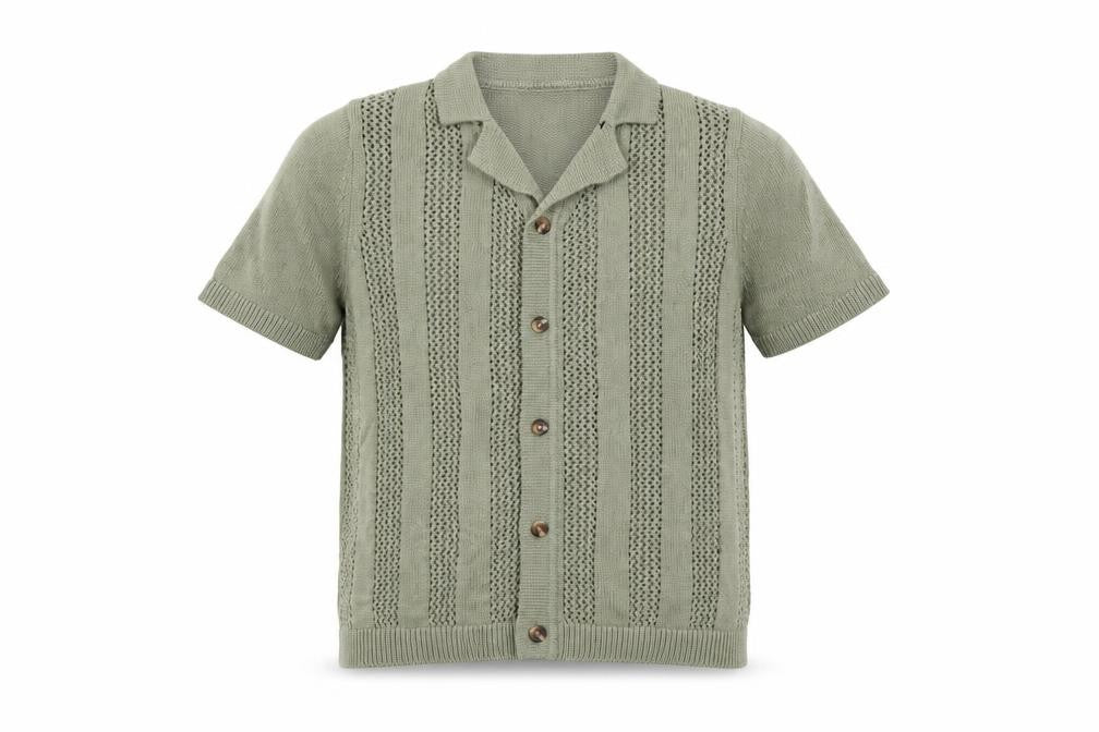 Marks and Spencer Boys Green 8-9 Years Cotton Button-Up Knit Shirt