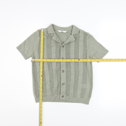 Marks and Spencer Boys Green 8-9 Years Cotton Button-Up Knit Shirt
