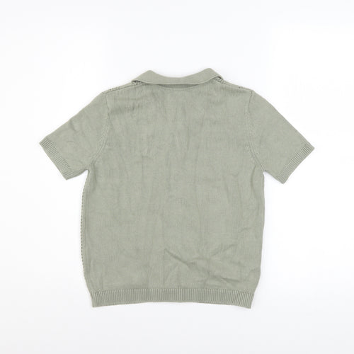 Marks and Spencer Boys Green 8-9 Years Cotton Button-Up Knit Shirt