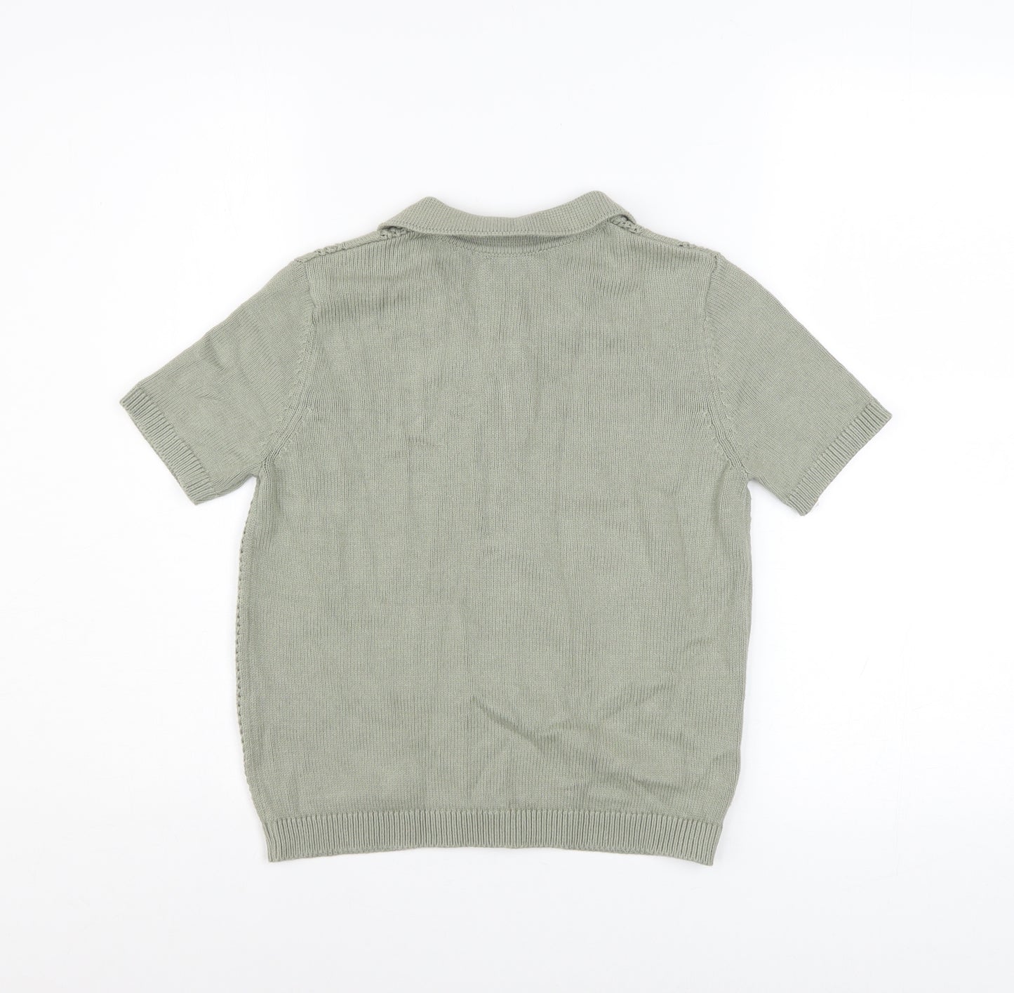 Marks and Spencer Boys Green 8-9 Years Cotton Button-Up Knit Shirt