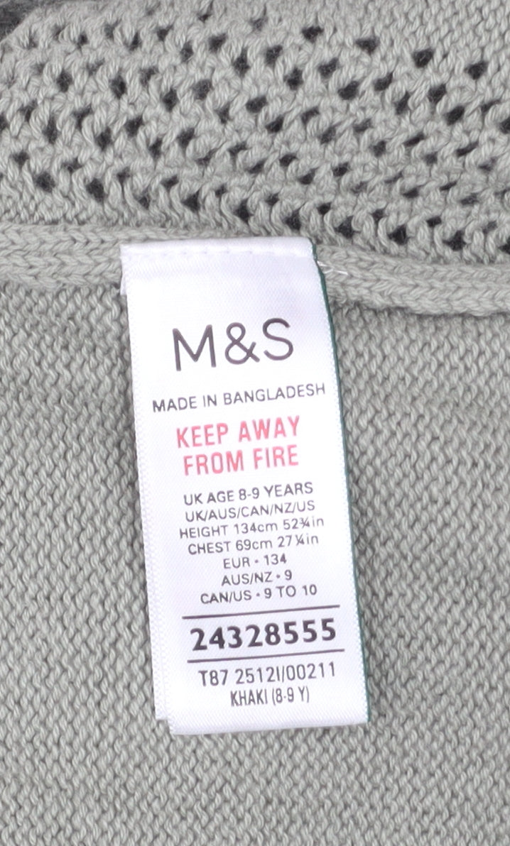 Marks and Spencer Boys Green 8-9 Years Cotton Button-Up Knit Shirt