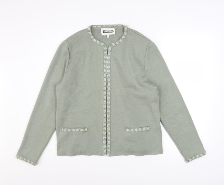 Tricoville Women’s Green Cardigan UK 16 Classic Knit Long Sleeve