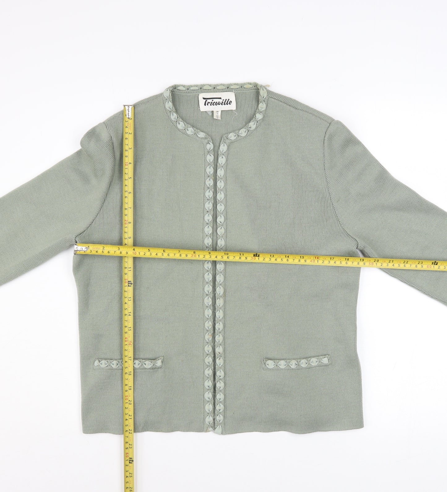 Tricoville Women’s Green Cardigan UK 16 Classic Knit Long Sleeve