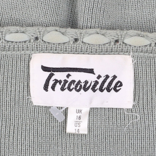 Tricoville Women’s Green Cardigan UK 16 Classic Knit Long Sleeve