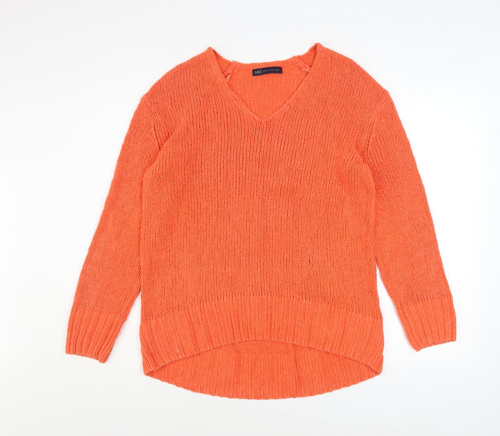 Marks and Spencer Women’s Orange V-Neck Knit Jumper Size S