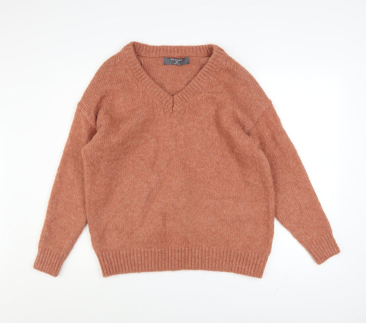 Primark Womens Brown V-Neck Knit Pullover Jumper XS