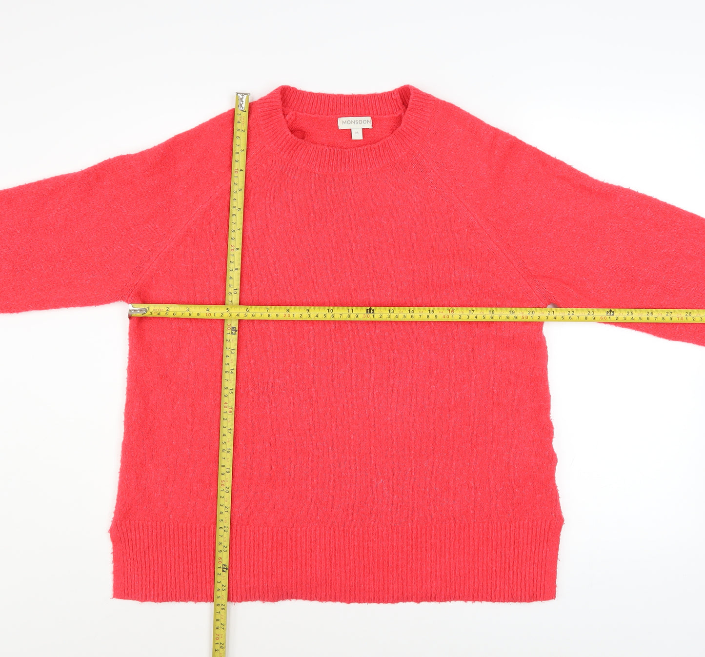 Monsoon Women Red Crew Neck Pullover Jumper Size M Acrylic Knit