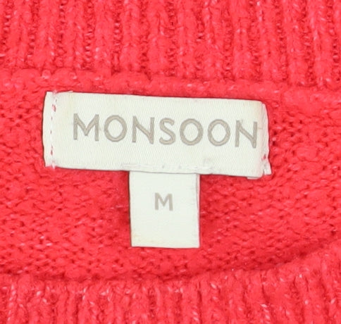 Monsoon Women Red Crew Neck Pullover Jumper Size M Acrylic Knit