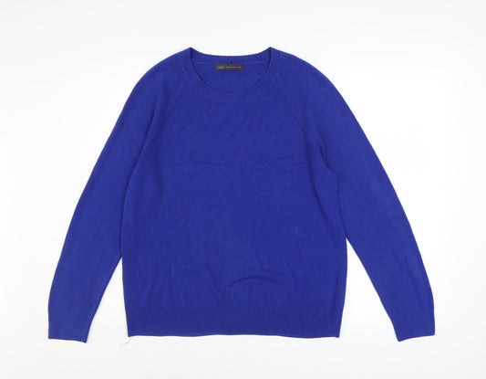 Marks and Spencer Women's Blue Acrylic Crew Neck Jumper Size 14
