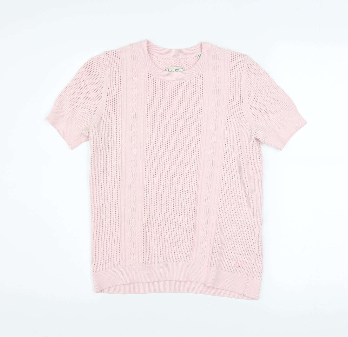 Jack Wills Women Pink Knit Short Sleeve Crew Neck Top Size 12