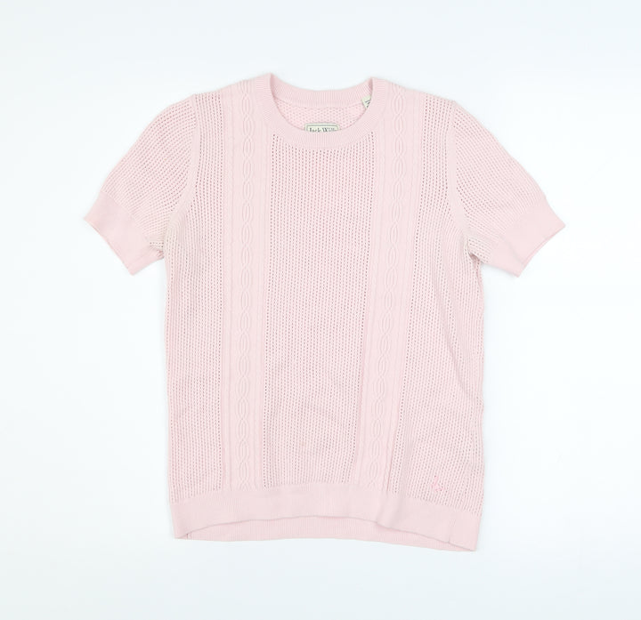 Jack Wills Women Pink Knit Short Sleeve Crew Neck Top Size 12