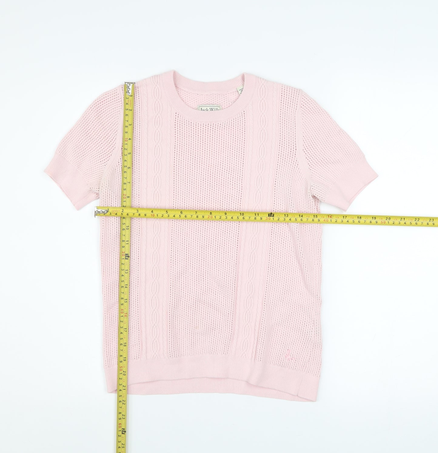 Jack Wills Women Pink Knit Short Sleeve Crew Neck Top Size 12