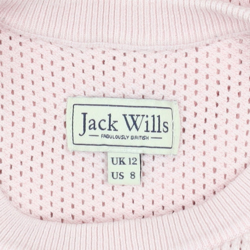 Jack Wills Women Pink Knit Short Sleeve Crew Neck Top Size 12