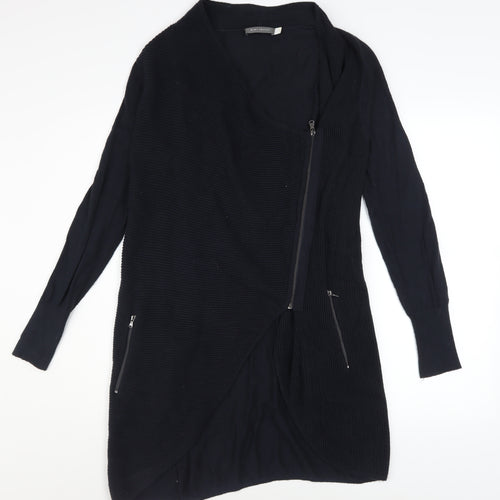 Mint Velvet Womens Black Cotton Blend Long Zip Coatigan Size 6