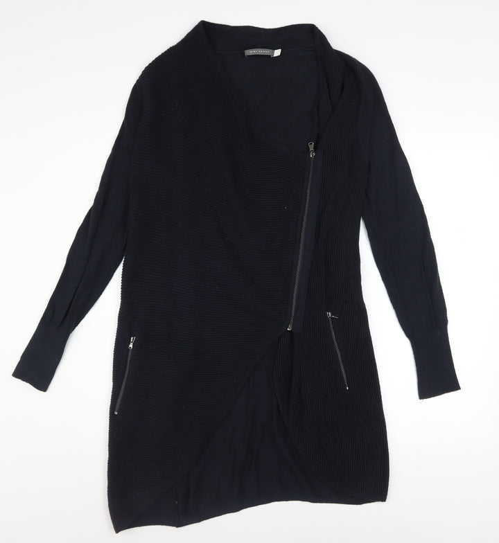 Mint Velvet Womens Black Cotton Blend Long Zip Coatigan Size 6