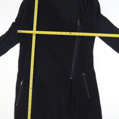 Mint Velvet Womens Black Cotton Blend Long Zip Coatigan Size 6