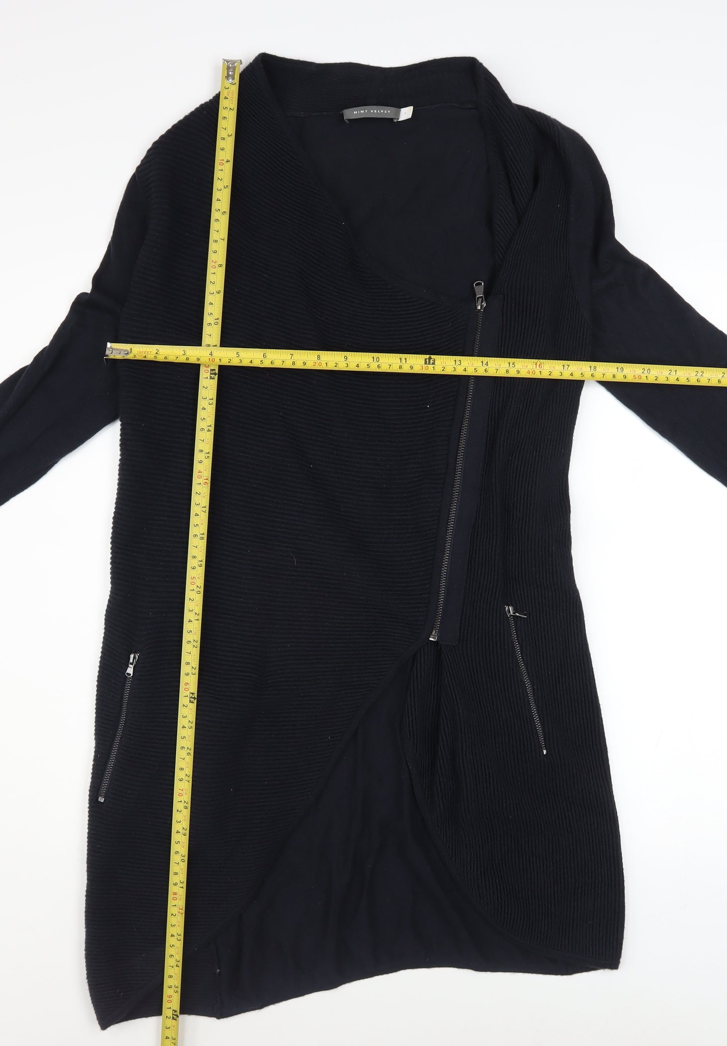 Mint Velvet Womens Black Cotton Blend Long Zip Coatigan Size 6