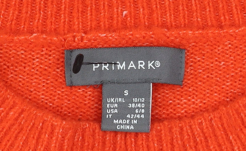 Primark Women's Orange Crew Neck Relaxed Fit Knit Jumper Size S 10/12