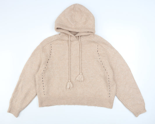 Marks and Spencer Per Una Womens Beige Hooded Knit Pullover L