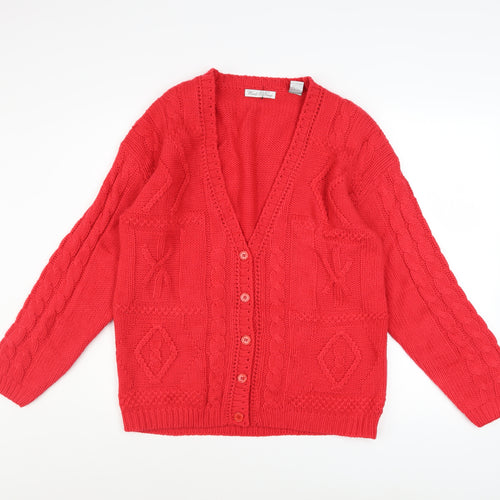 Woods & Gray Women’s Red Cable Knit Cardigan Small V-Neck Long Sleeve