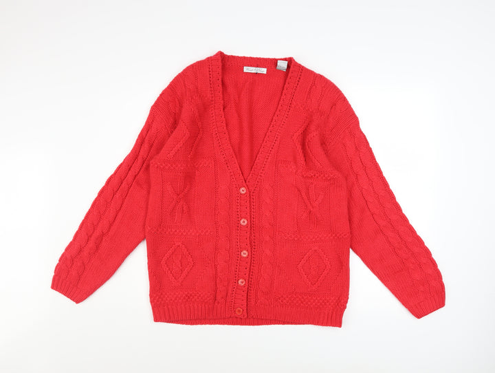 Woods & Gray Women’s Red Cable Knit Cardigan Small V-Neck Long Sleeve
