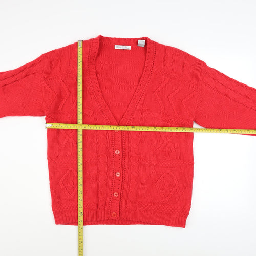 Woods & Gray Women’s Red Cable Knit Cardigan Small V-Neck Long Sleeve