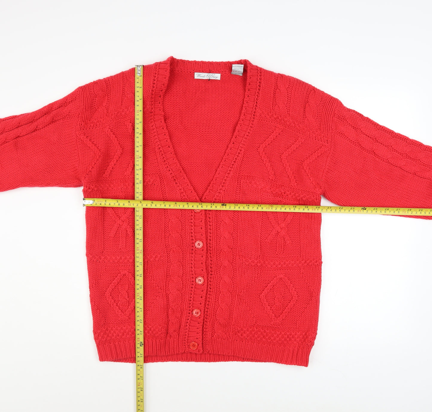 Woods & Gray Women’s Red Cable Knit Cardigan Small V-Neck Long Sleeve