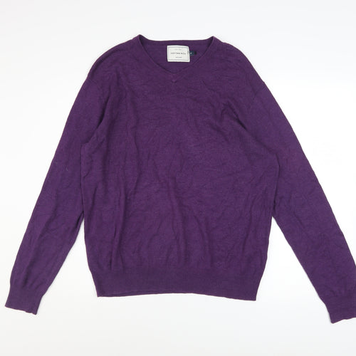 John Lewis Men's Purple Cotton Acrylic V-Neck Jumper M