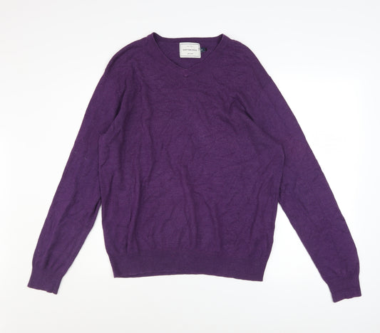 John Lewis Men's Purple Cotton Acrylic V-Neck Jumper M