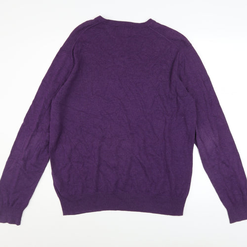 John Lewis Men's Purple Cotton Acrylic V-Neck Jumper M
