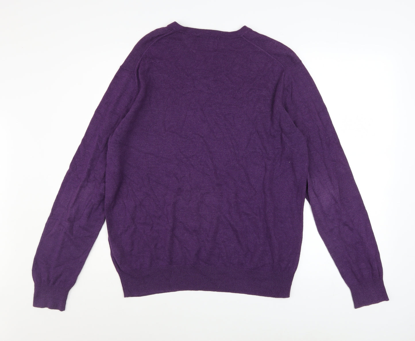 John Lewis Men's Purple Cotton Acrylic V-Neck Jumper M
