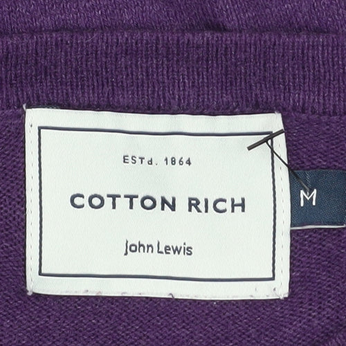 John Lewis Men's Purple Cotton Acrylic V-Neck Jumper M