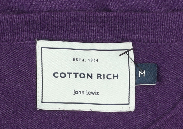 John Lewis Men's Purple Cotton Acrylic V-Neck Jumper M