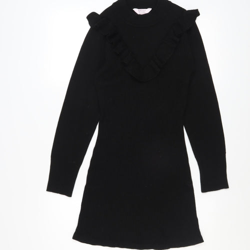 Miss Selfridge Petites Black Bodycon Ruffle Knit Dress Size 12