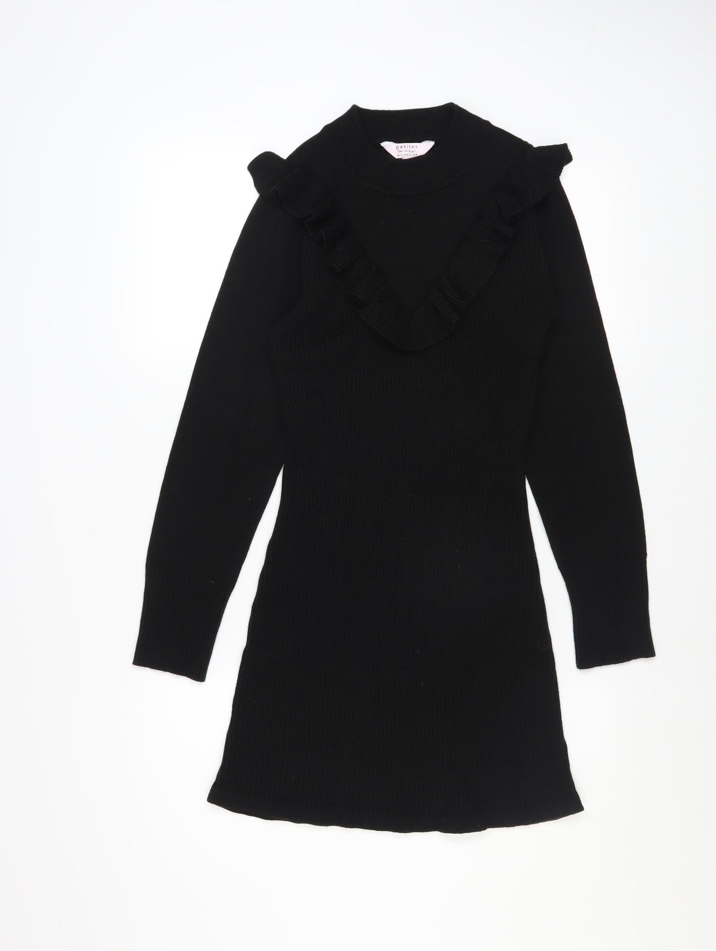 Miss Selfridge Petites Black Bodycon Ruffle Knit Dress Size 12