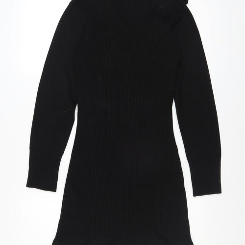 Miss Selfridge Petites Black Bodycon Ruffle Knit Dress Size 12