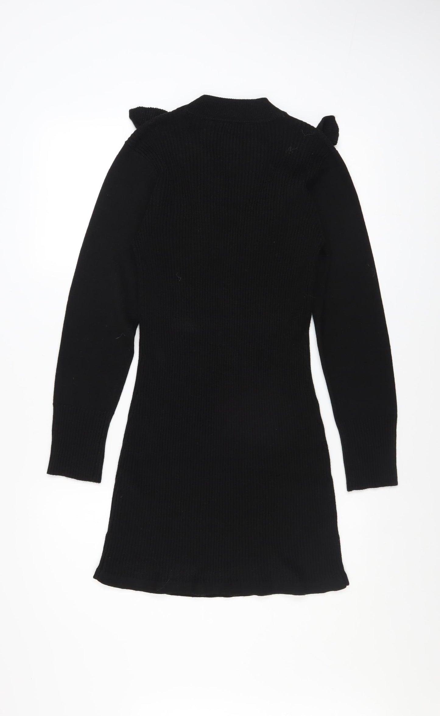 Miss Selfridge Petites Black Bodycon Ruffle Knit Dress Size 12