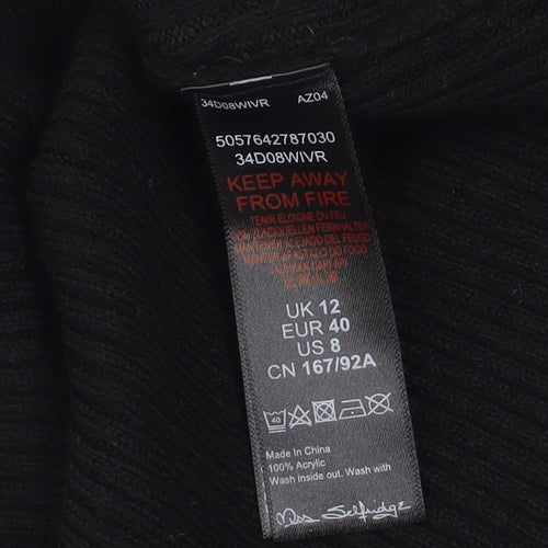 Miss Selfridge Petites Black Bodycon Ruffle Knit Dress Size 12