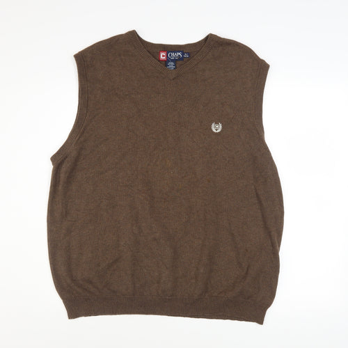 Chaps Mens Brown Cotton V-Neck Sleeveless Vest XL Classic Fit