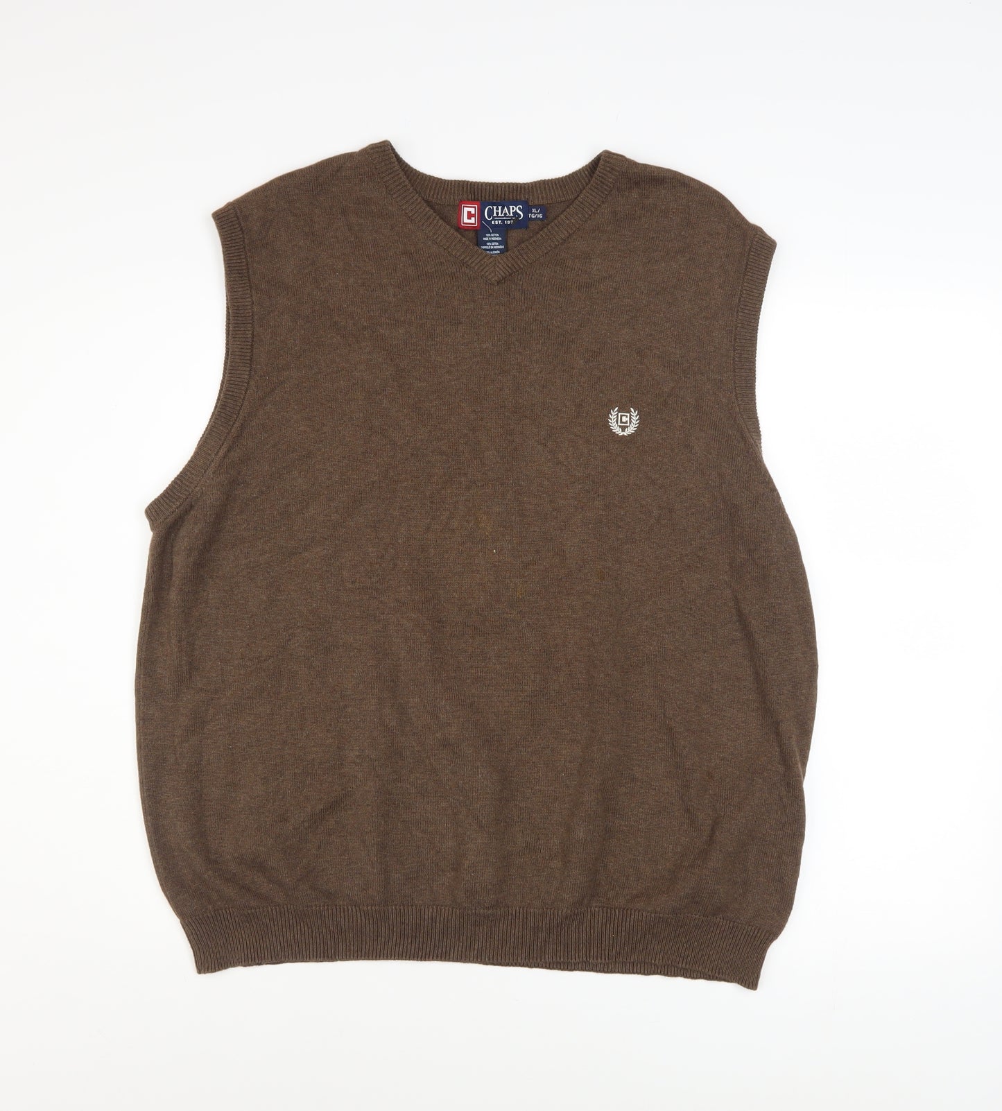 Chaps Mens Brown Cotton V-Neck Sleeveless Vest XL Classic Fit
