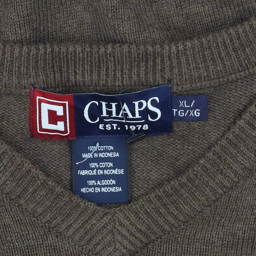 Chaps Mens Brown Cotton V-Neck Sleeveless Vest XL Classic Fit