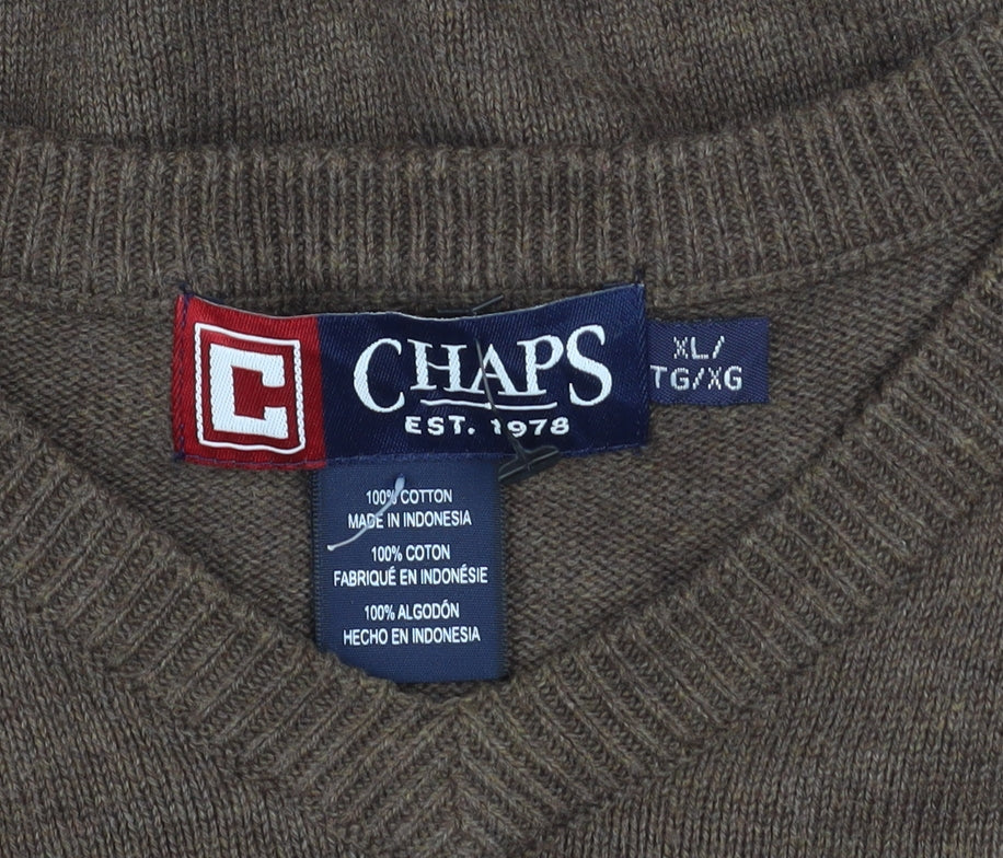 Chaps Mens Brown Cotton V-Neck Sleeveless Vest XL Classic Fit