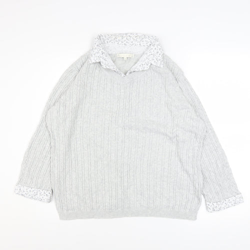 Jessica Graaf Womens Grey Size 16 V-Neck Cable Knit Cotton Jumper