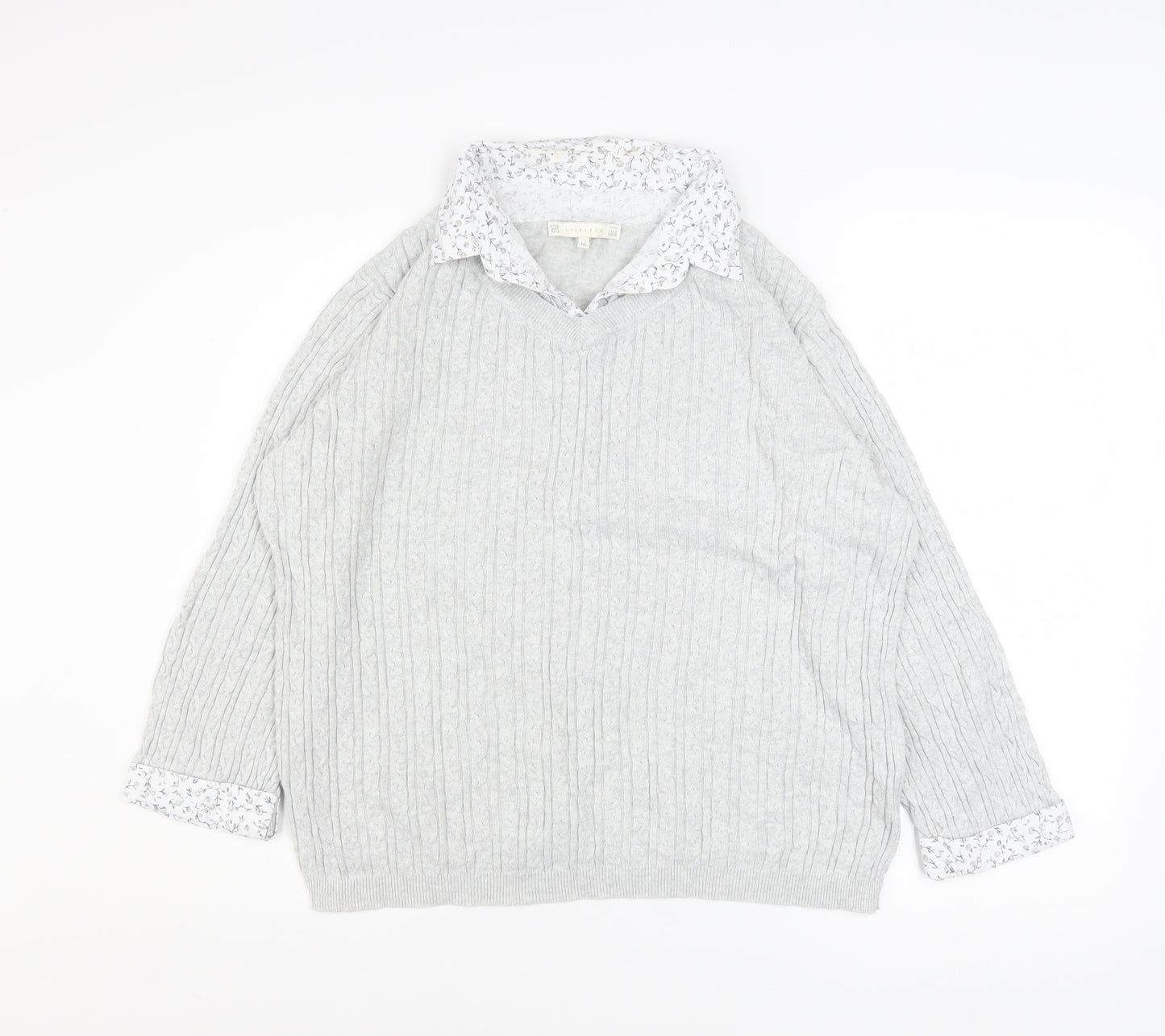 Jessica Graaf Womens Grey Size 16 V-Neck Cable Knit Cotton Jumper