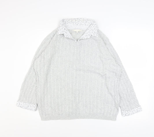 Jessica Graaf Womens Grey Size 16 V-Neck Cable Knit Cotton Jumper