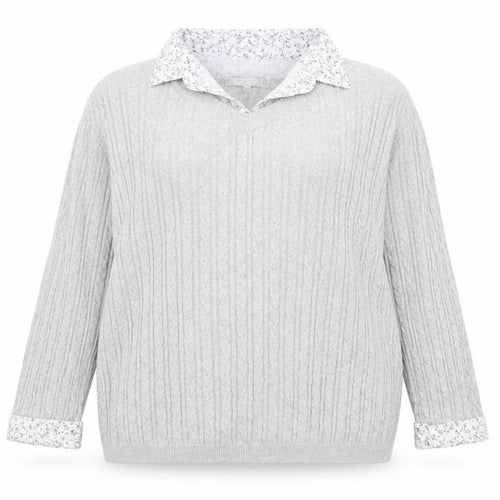 Jessica Graaf Womens Grey Size 16 V-Neck Cable Knit Cotton Jumper