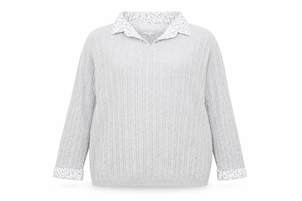 Jessica Graaf Womens Grey Size 16 V-Neck Cable Knit Cotton Jumper
