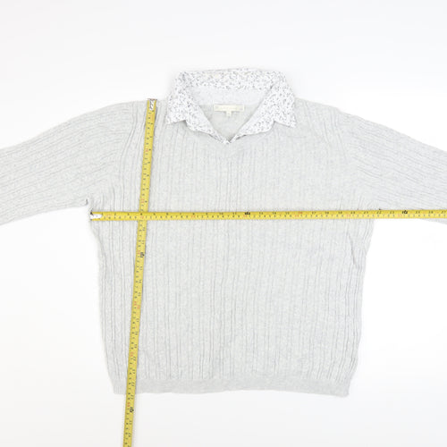 Jessica Graaf Womens Grey Size 16 V-Neck Cable Knit Cotton Jumper
