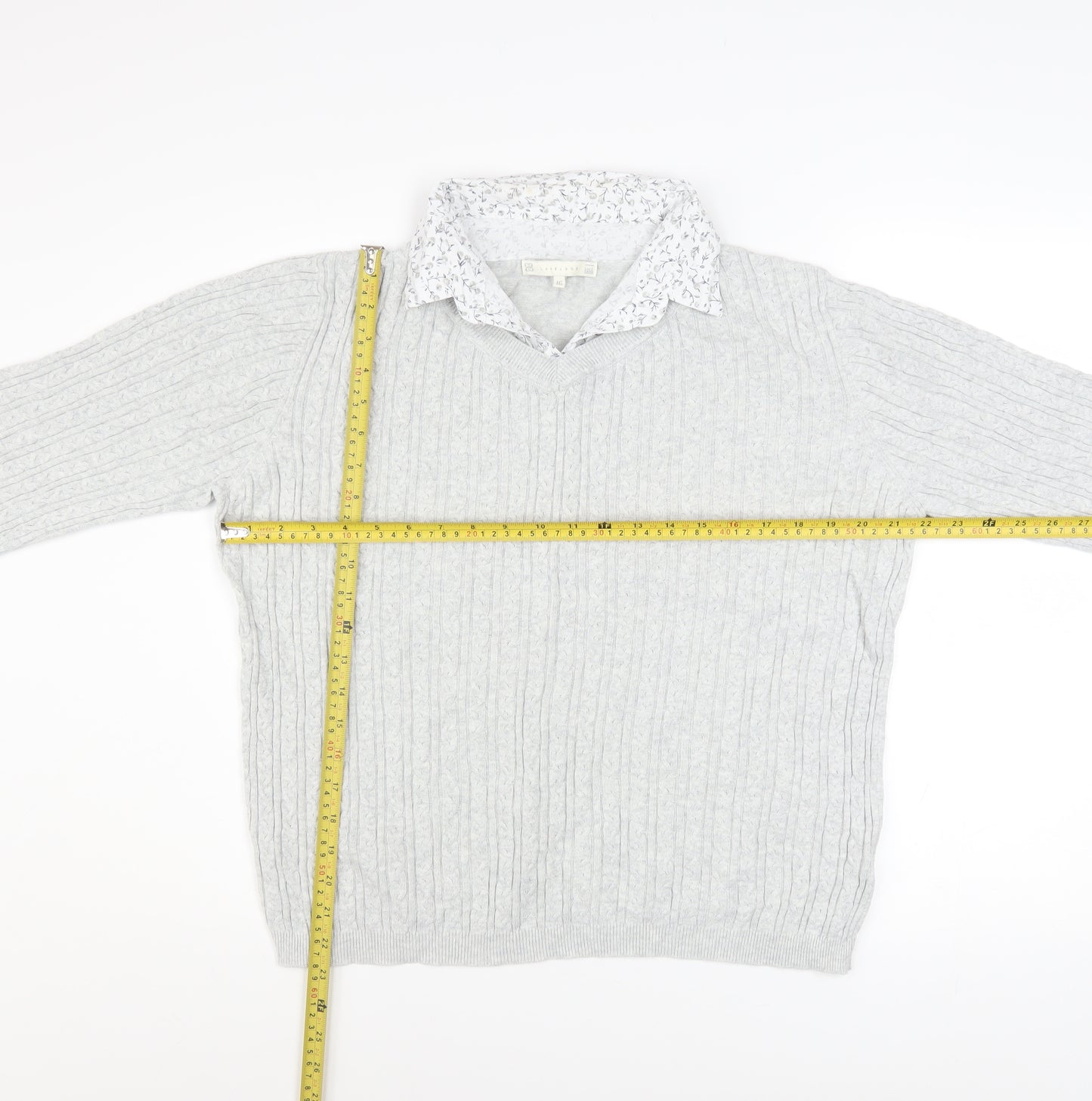 Jessica Graaf Womens Grey Size 16 V-Neck Cable Knit Cotton Jumper